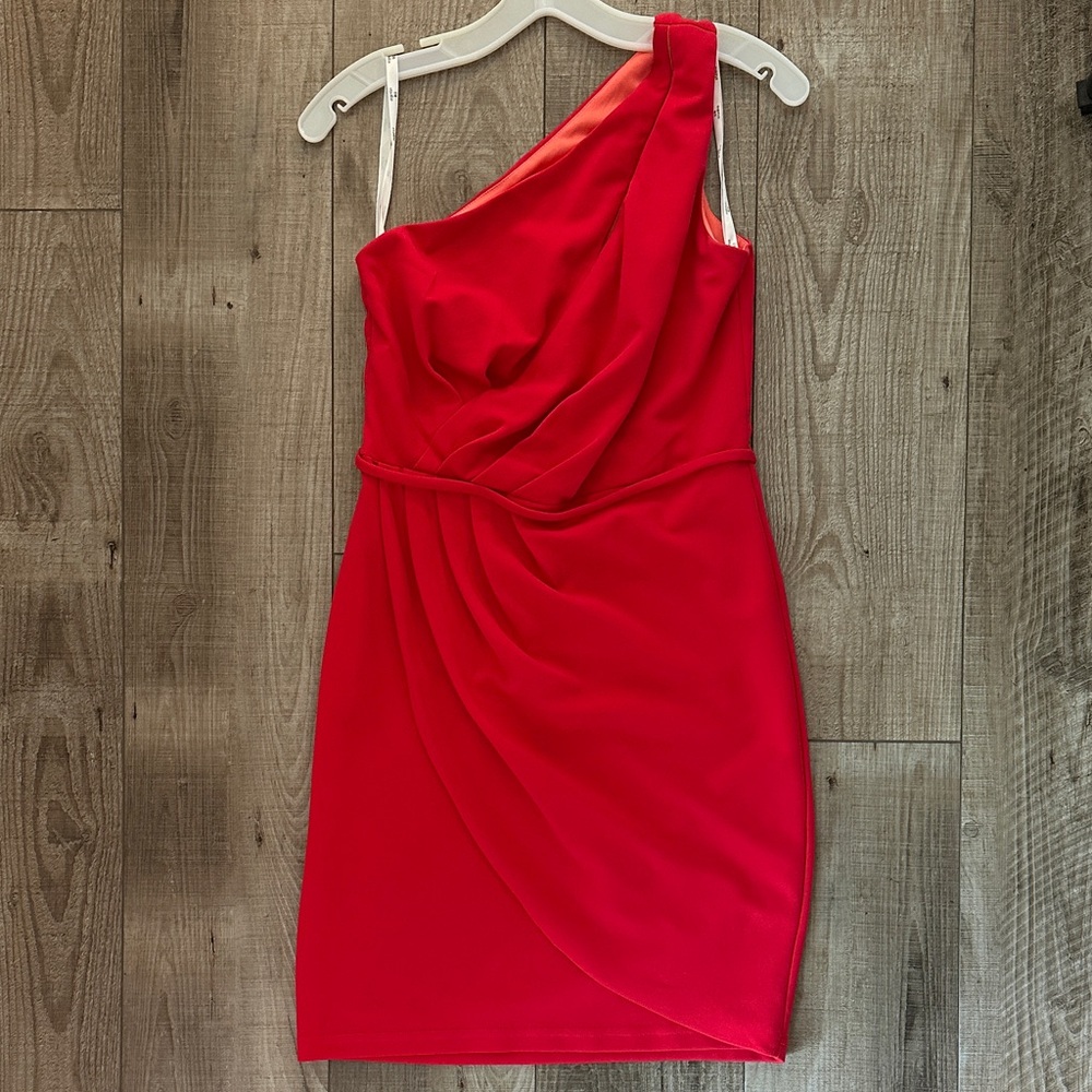 David’s Bridal Elegant Red One-Shoulder Dress, David’s Bridal, size 4